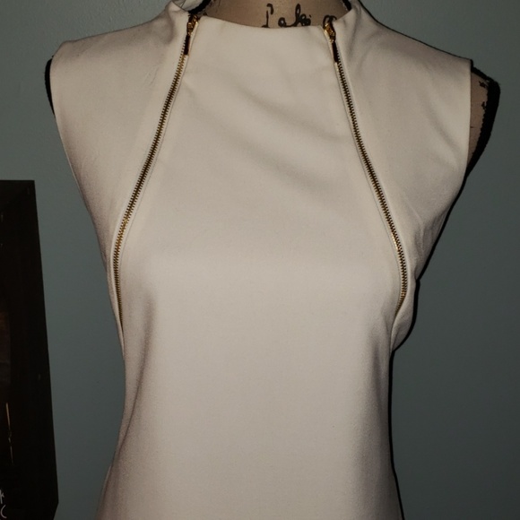 New Calvin Klein Ivory Front Zipper Detail Dress - Picture 2 of 8